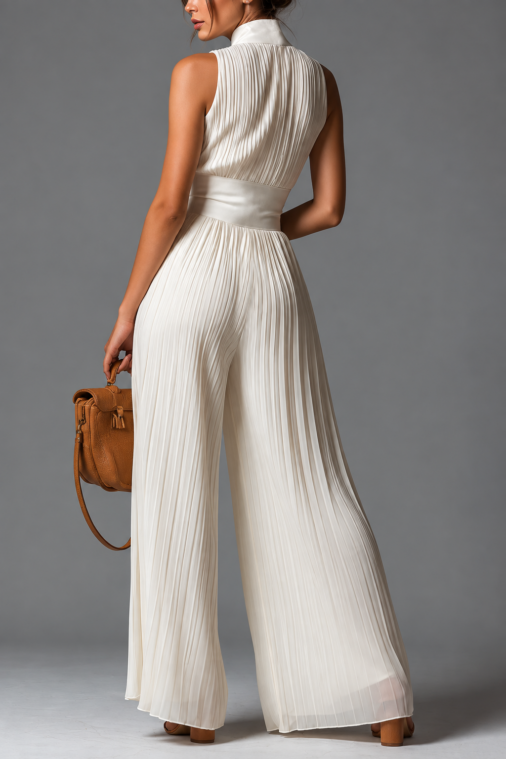 Pleated Zip-Front Wide-Leg Jumpsuit