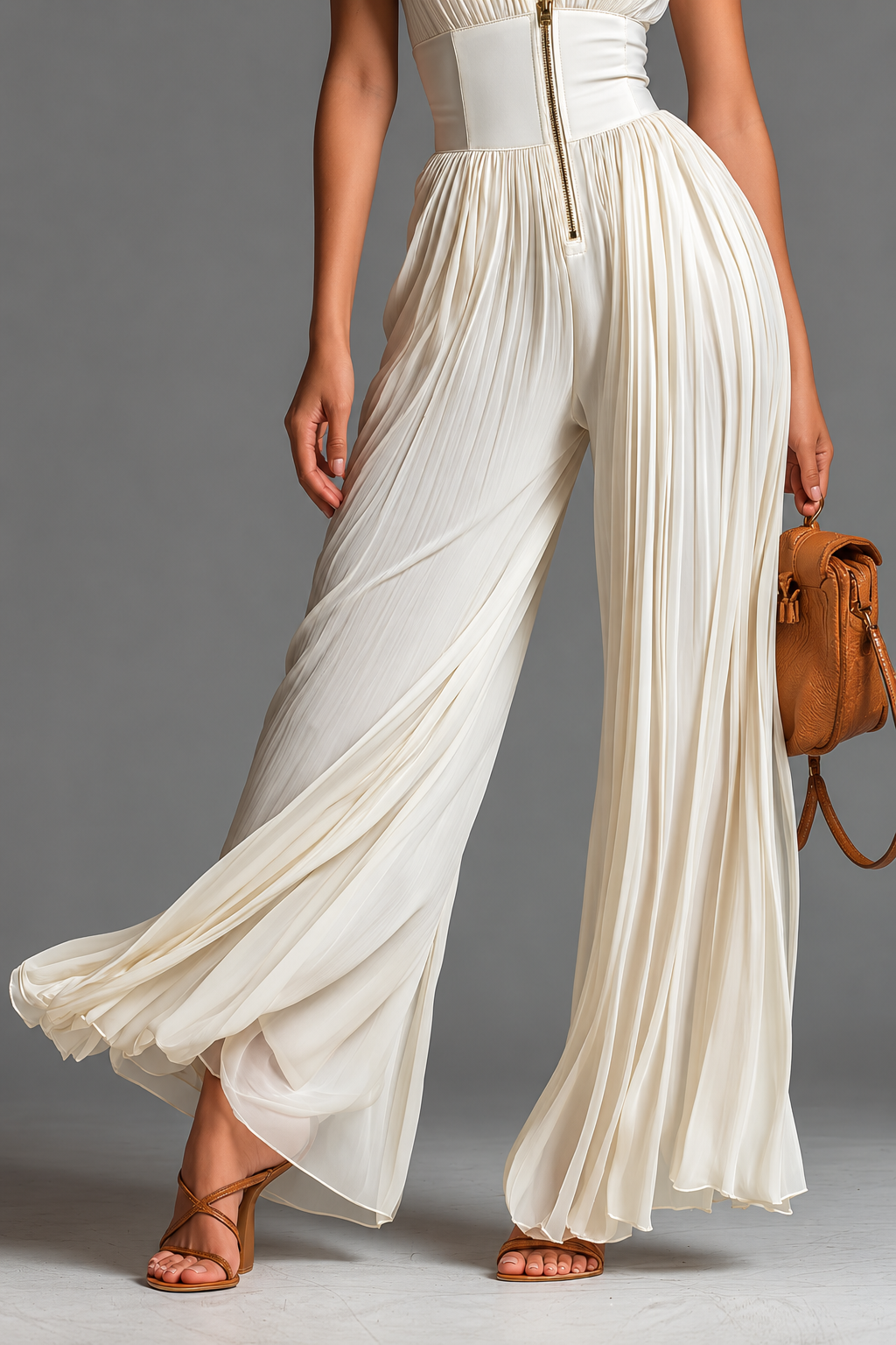 Pleated Zip-Front Wide-Leg Jumpsuit