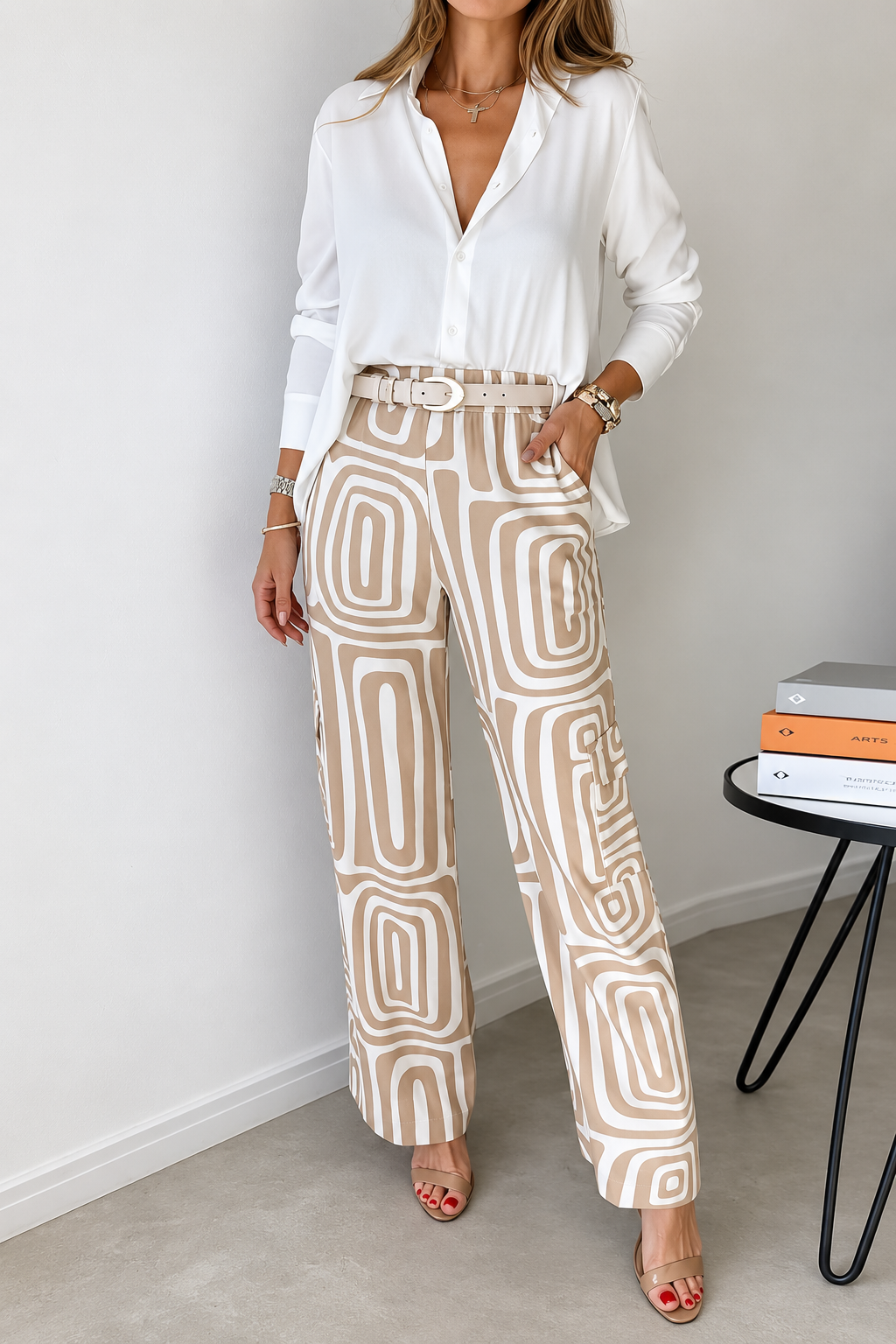 Geometric Print Wide-Leg Pants