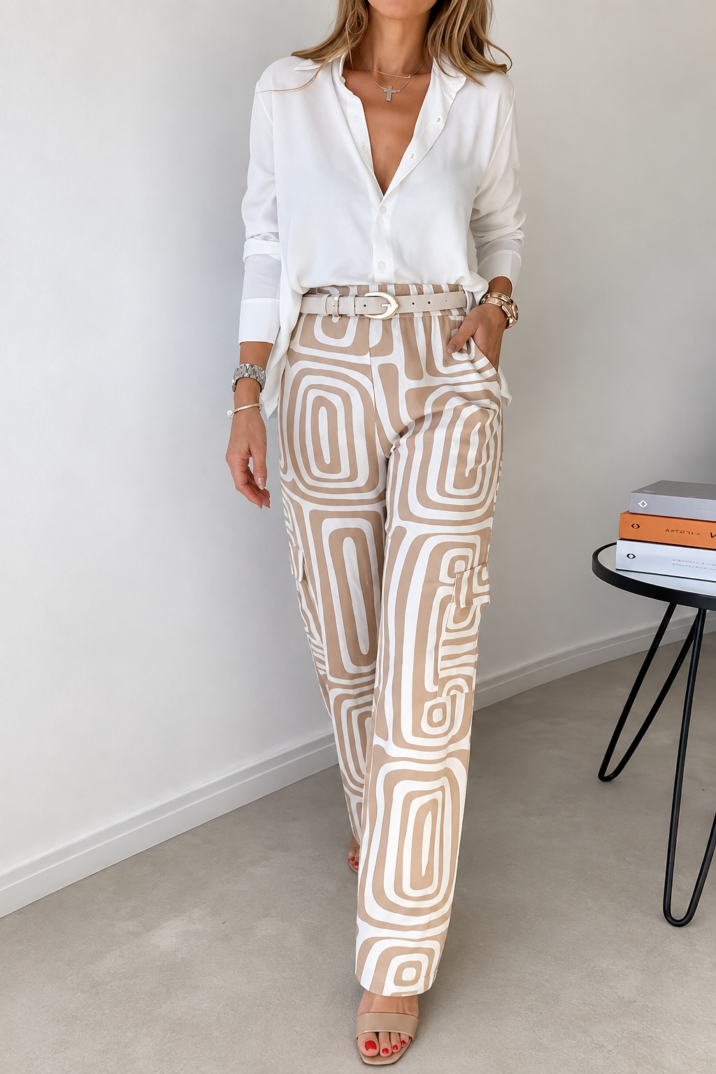 Geometric Print Wide-Leg Pants