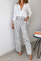 Geometric Print Wide-Leg Pants