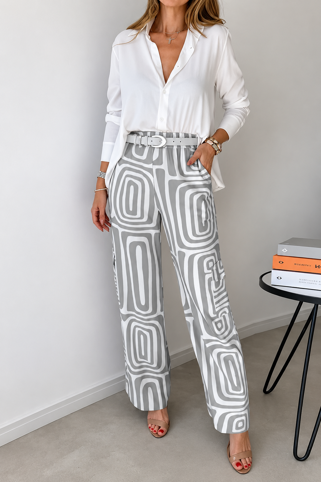 Geometric Print Wide-Leg Pants