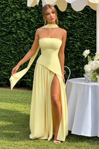 Strapless Corset Maxi Dress with Scarf