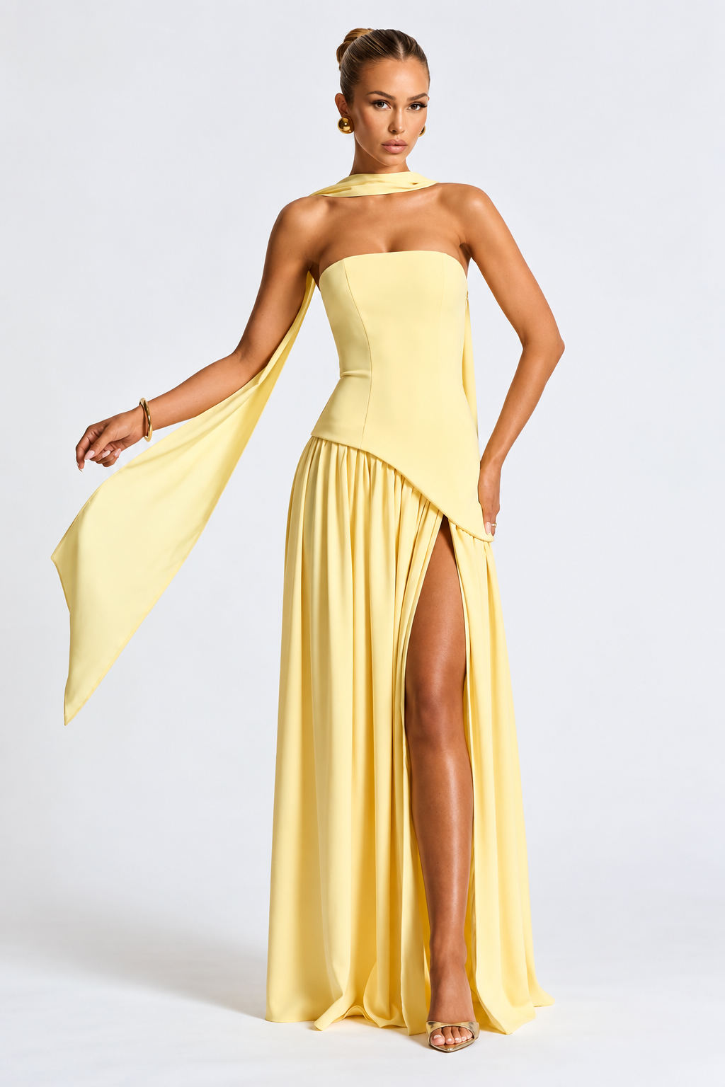 Strapless Corset Maxi Dress with Scarf