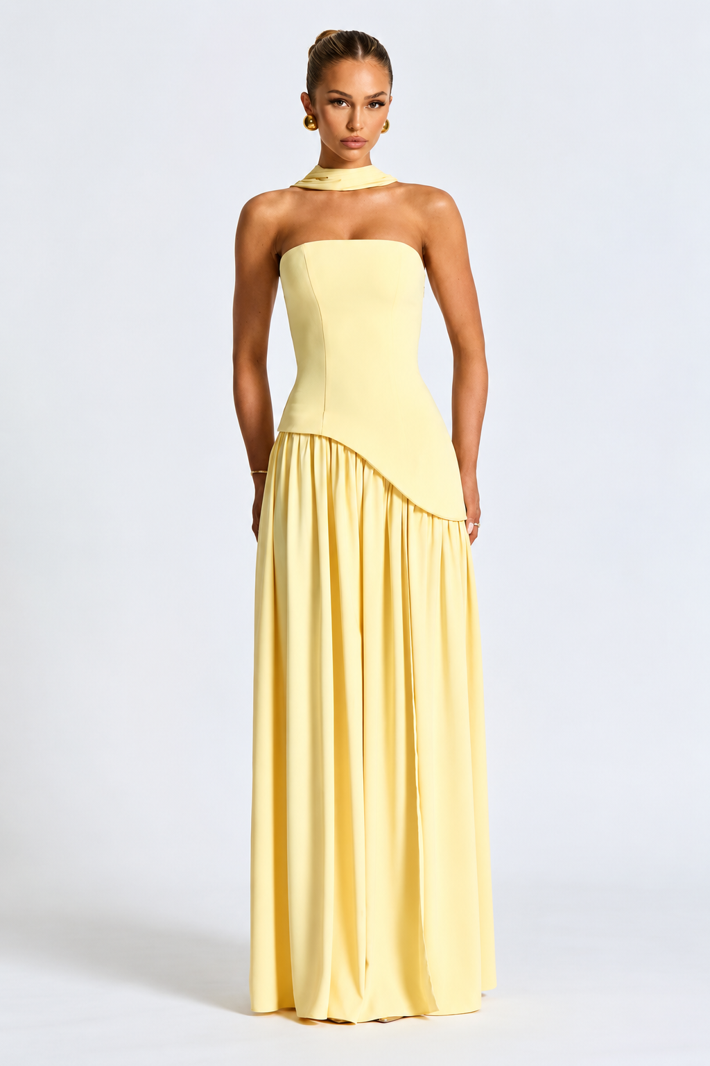 Strapless Corset Maxi Dress with Scarf