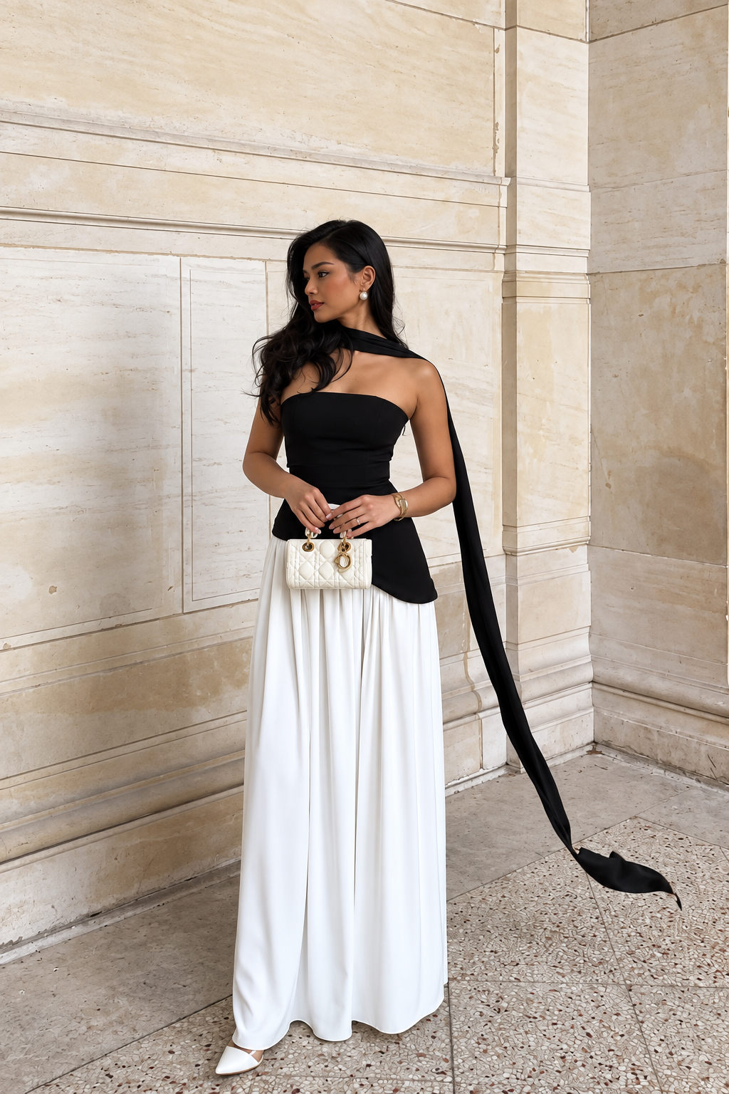 Strapless Corset Maxi Dress with Scarf