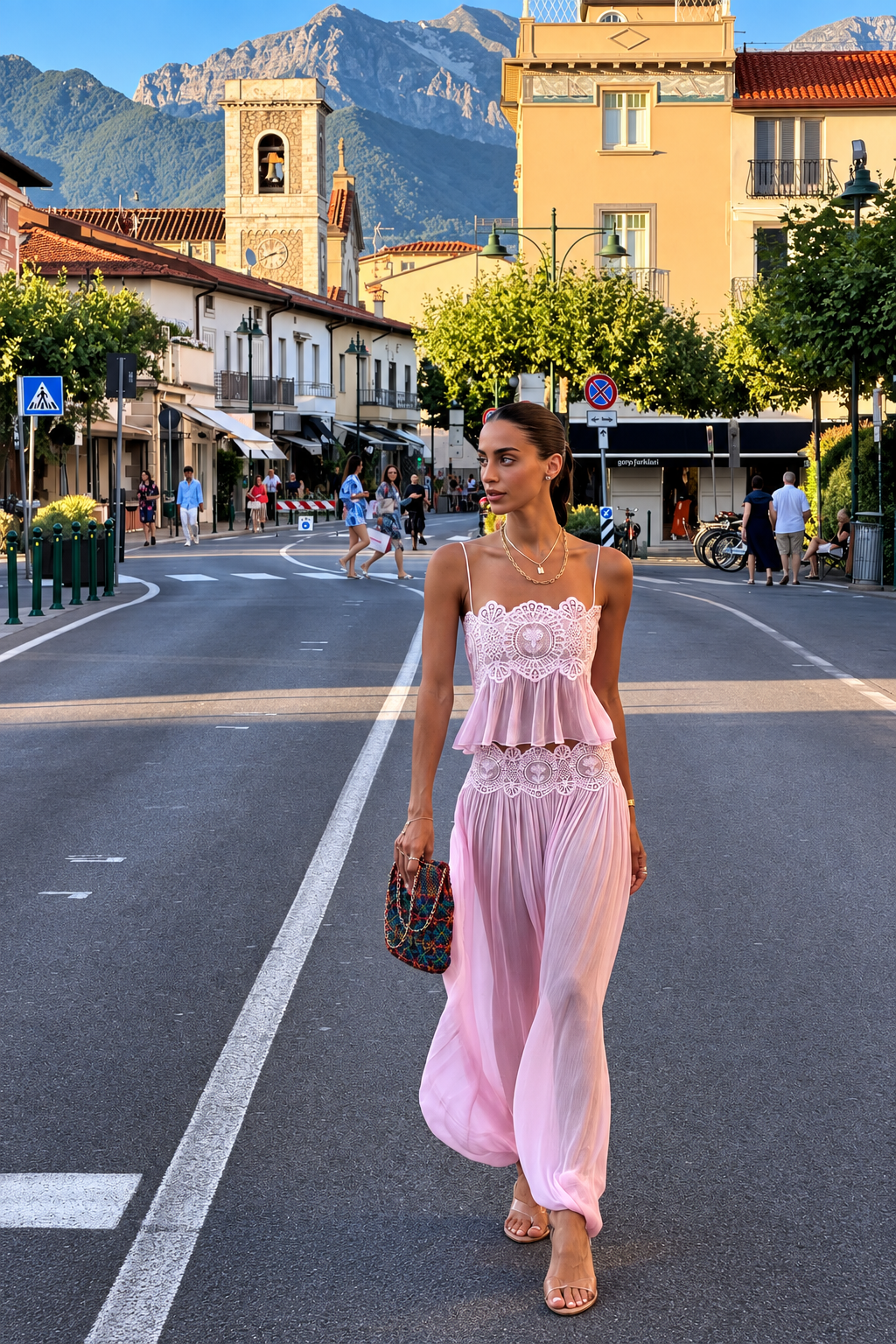 Lace Detail Pleated Two-Piece Set