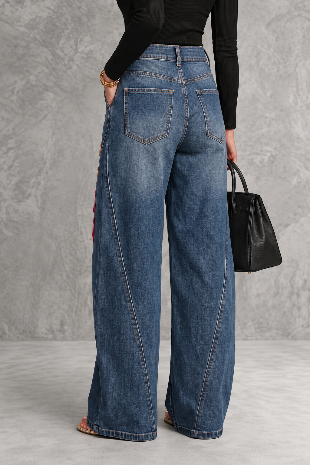 Floral Eyelet Wide-Leg Jeans