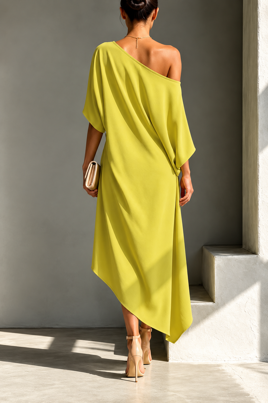Asymmetric Draped Midi Dress