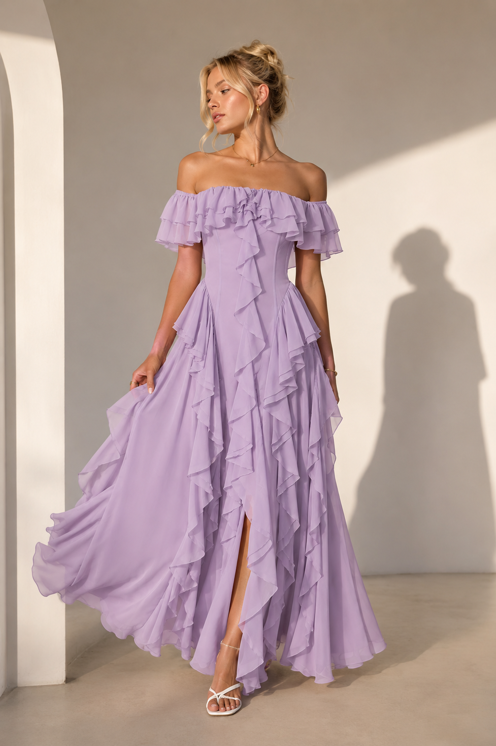 Romantic Off-Shoulder Ruffle Maxi Dress