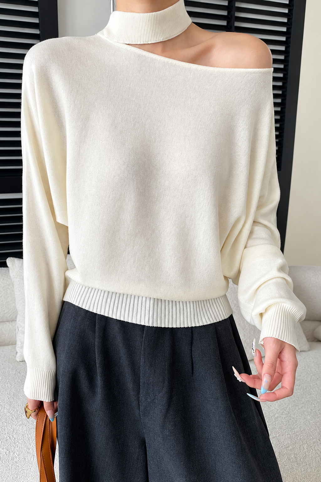Off-Shoulder Turtleneck Sweater
