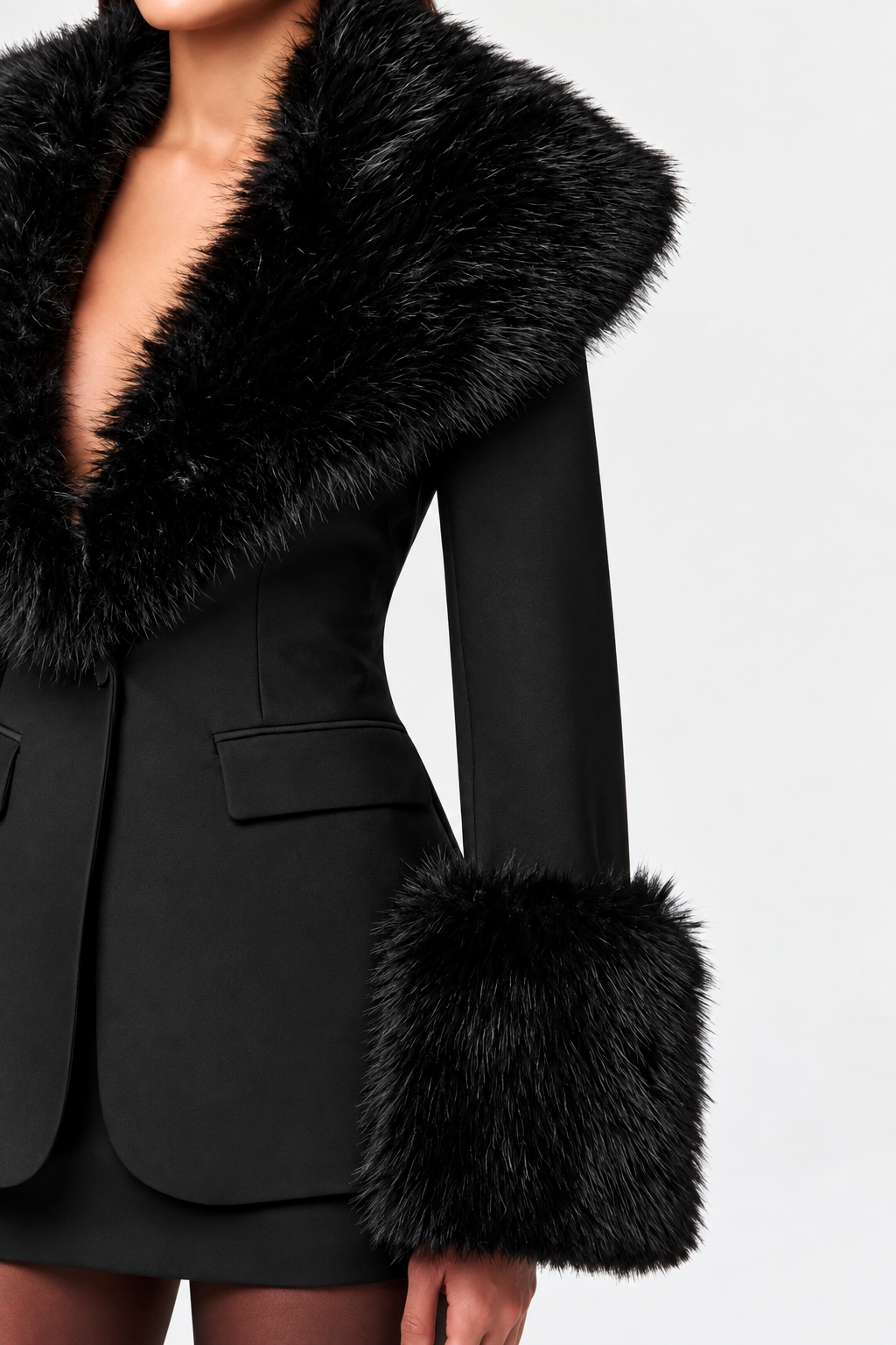 Faux Fur Trim Blazer