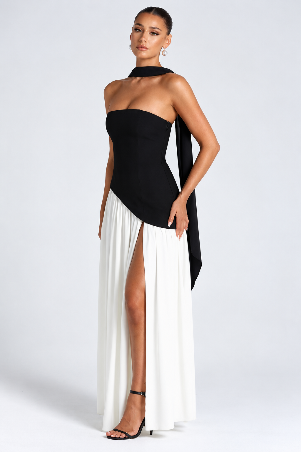 Strapless Corset Maxi Dress with Scarf