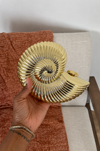 Gold Ribbed Shell Clutch Bag