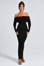 Off-Shoulder Ribbed Knit Maxi Dress