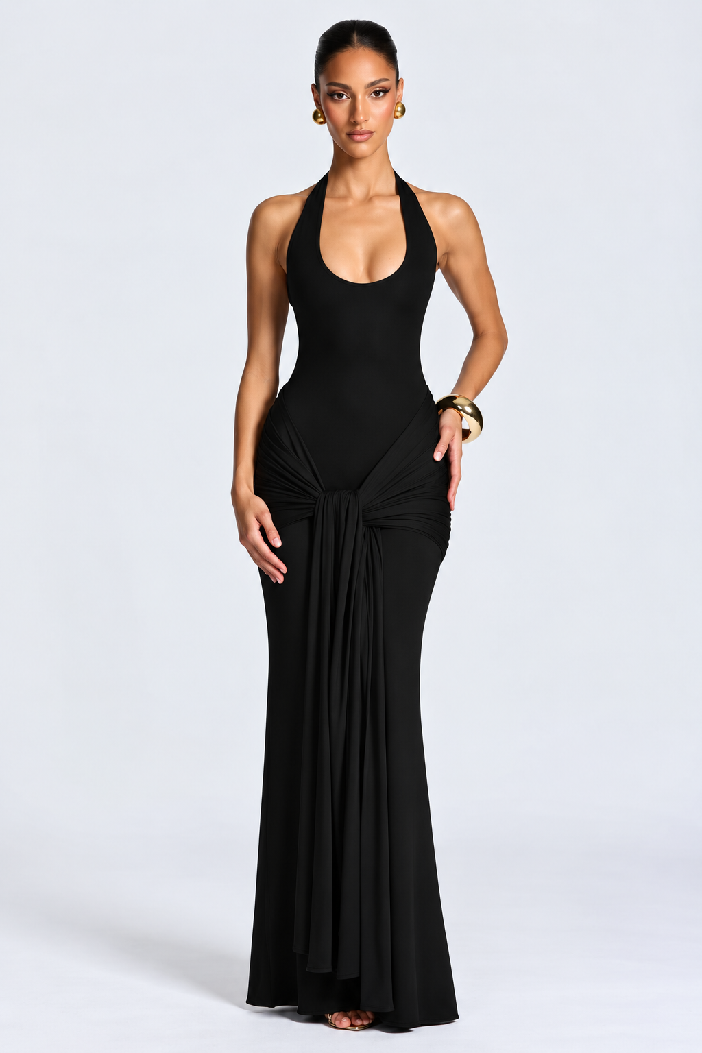 Ruched Halter Maxi Dress