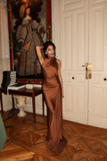 Brown Satin Halter Maxi Dress