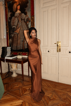 Brown Satin Halter Maxi Dress