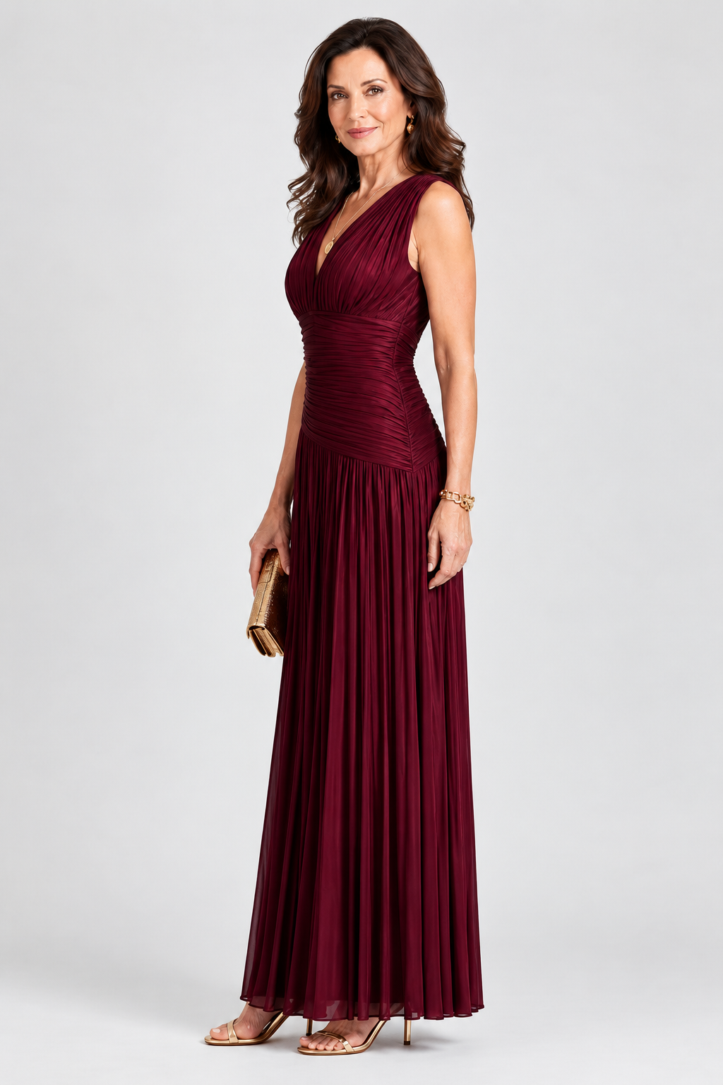 Ruched Pleated Maxi Dress