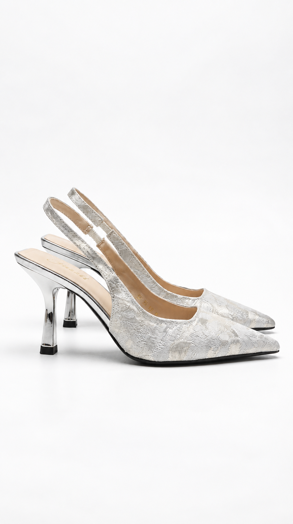 Floral Lace Pointed-Toe Slingback Heels