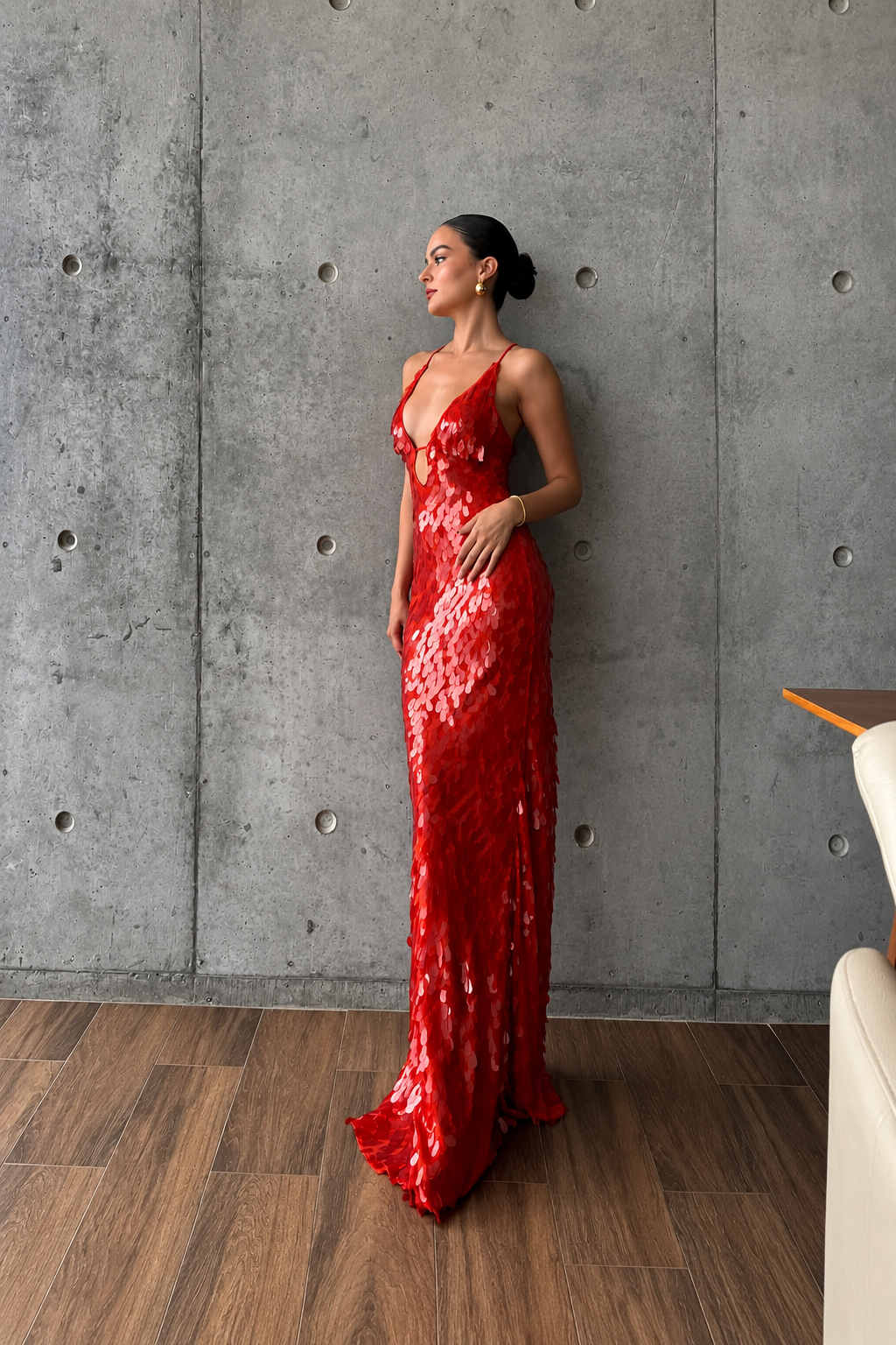 Sequin Cowl Neck Maxi Dress