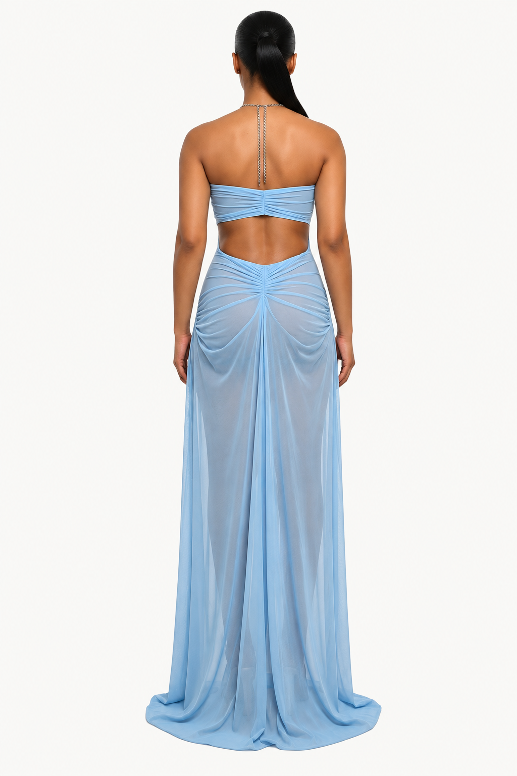 Draped Chain-Detail Cutout Maxi Dress
