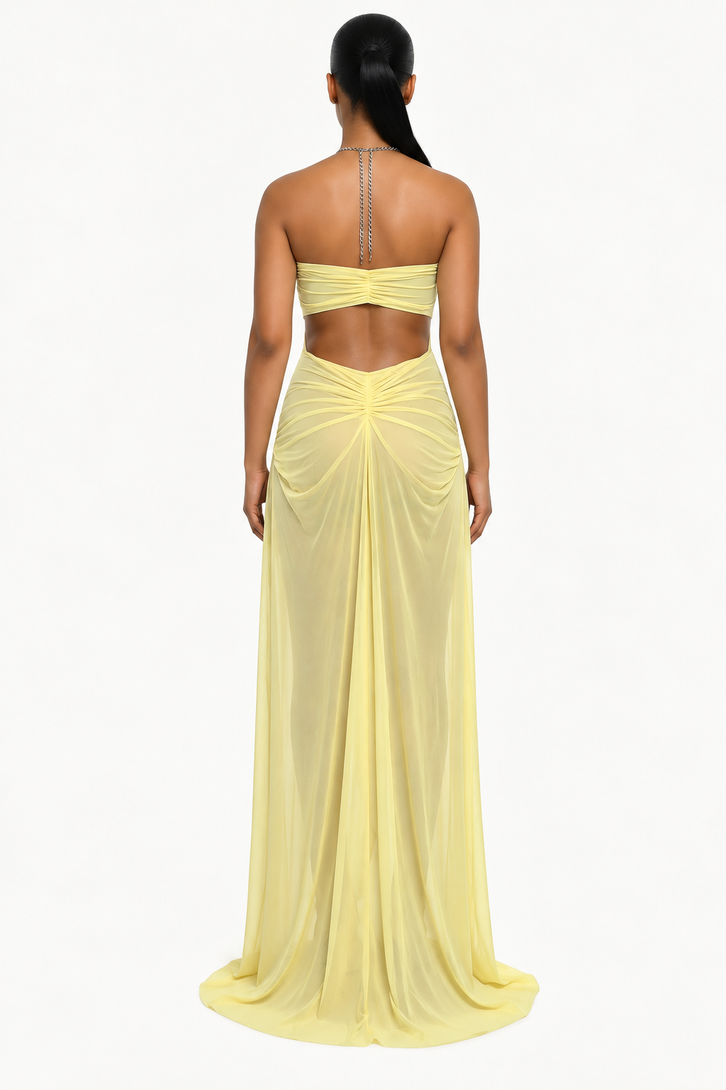Draped Chain-Detail Cutout Maxi Dress