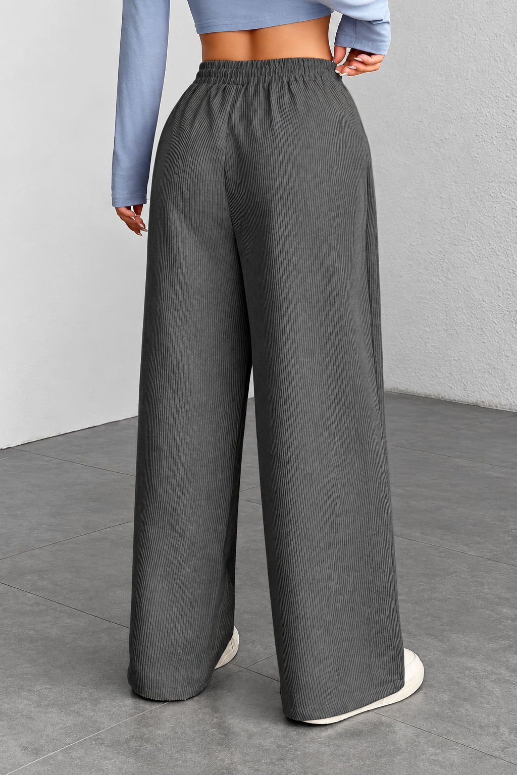 Ribbed Wide-Leg Drawstring Pants