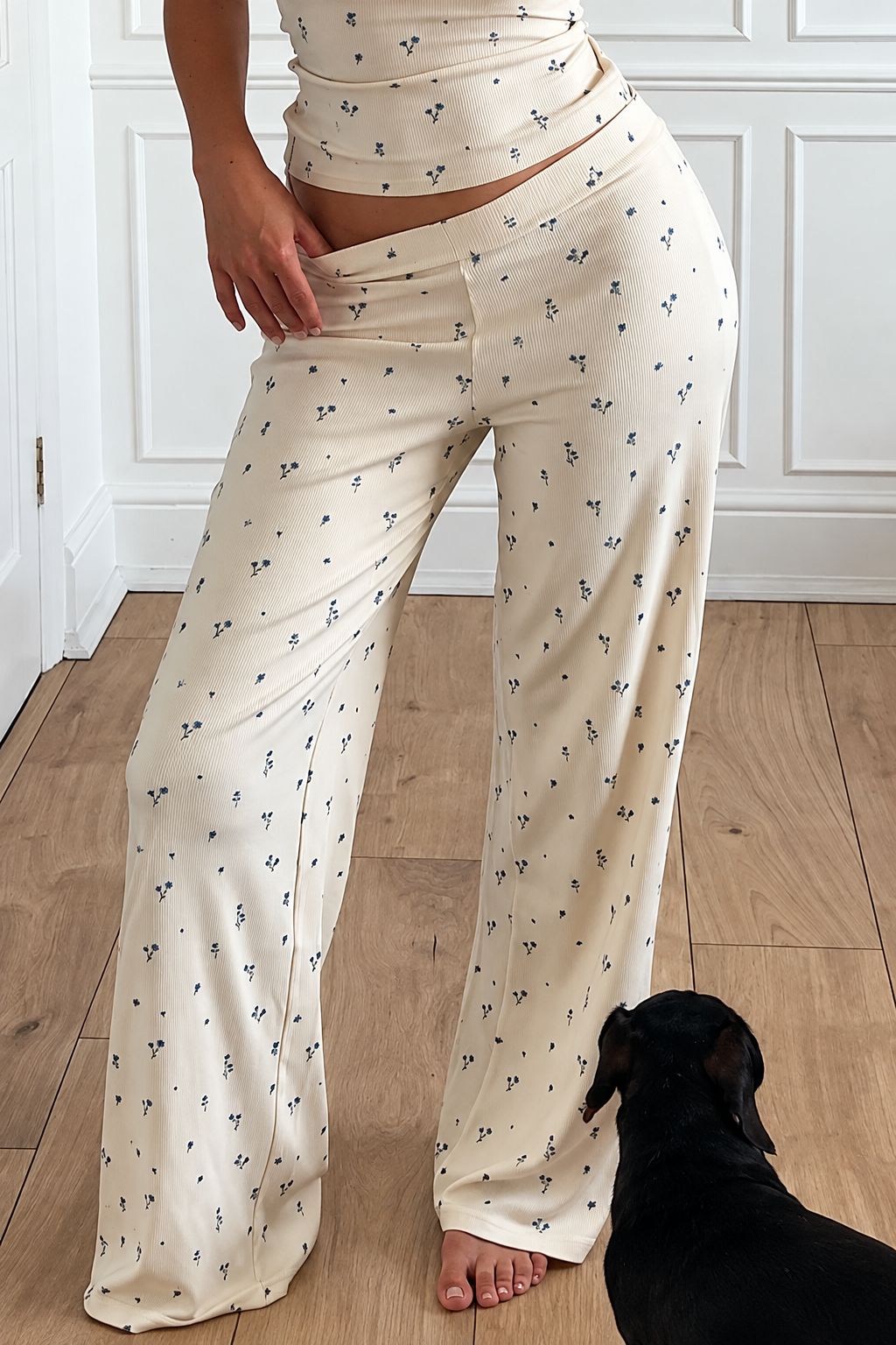 Floral Ribbed Two-Piece Lounge Set