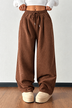 Ribbed Wide-Leg Drawstring Pants