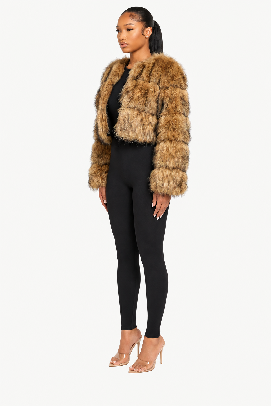 Textured Faux Fur Cropped Jacket