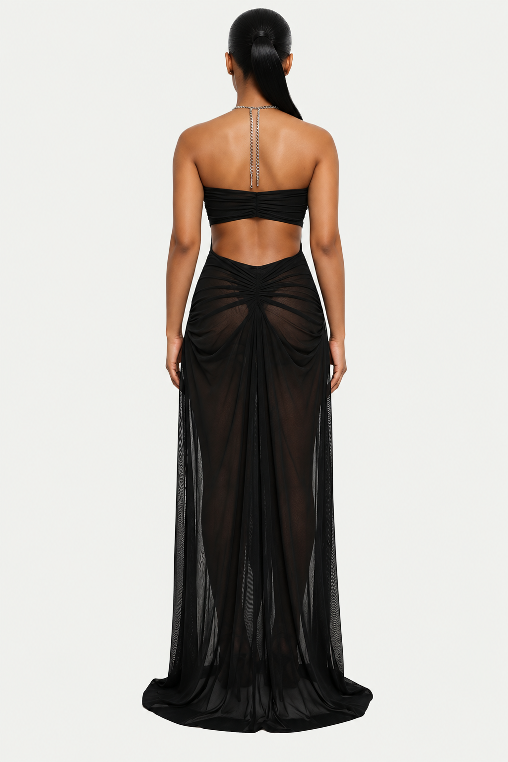 Draped Chain-Detail Cutout Maxi Dress