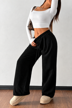 Ribbed Wide-Leg Drawstring Pants