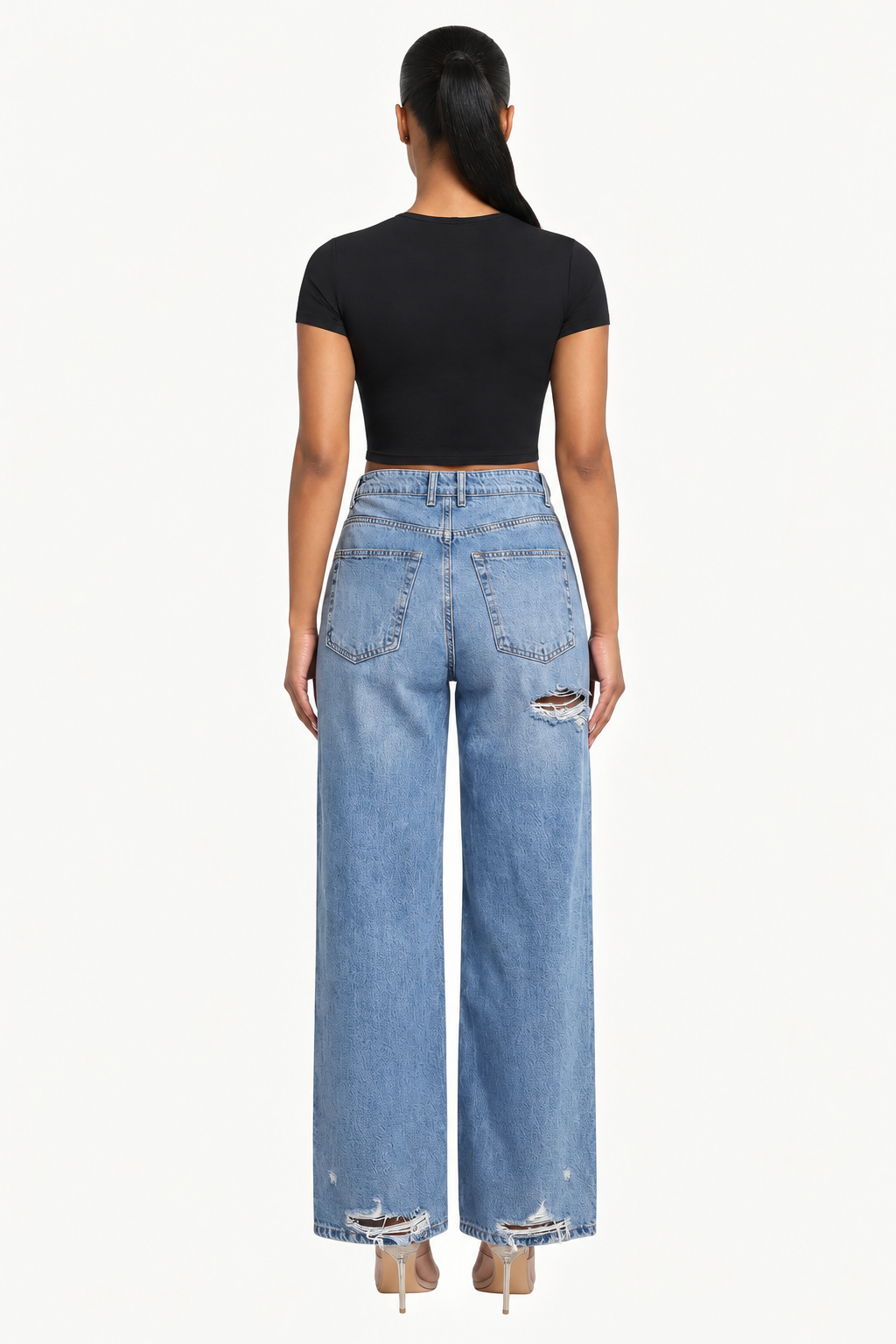 Distressed Wide-Leg Jeans