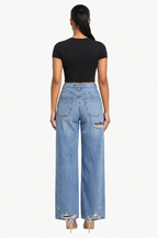 Distressed Wide-Leg Jeans