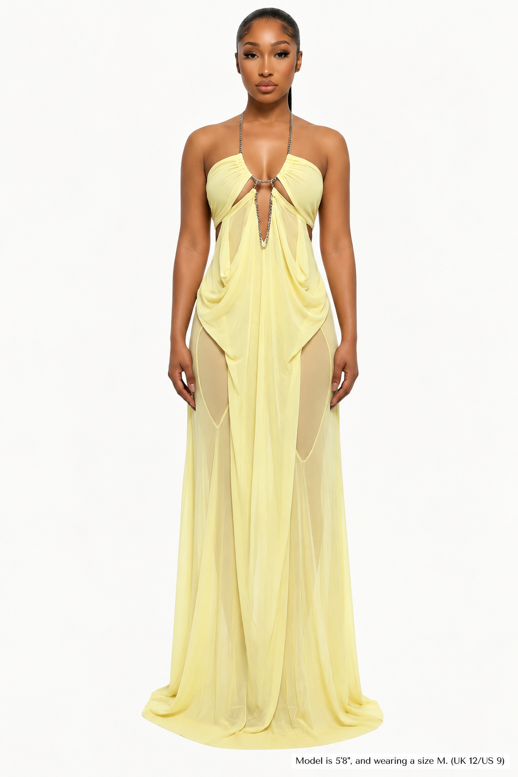 Draped Chain-Detail Cutout Maxi Dress