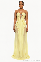 Draped Chain-Detail Cutout Maxi Dress