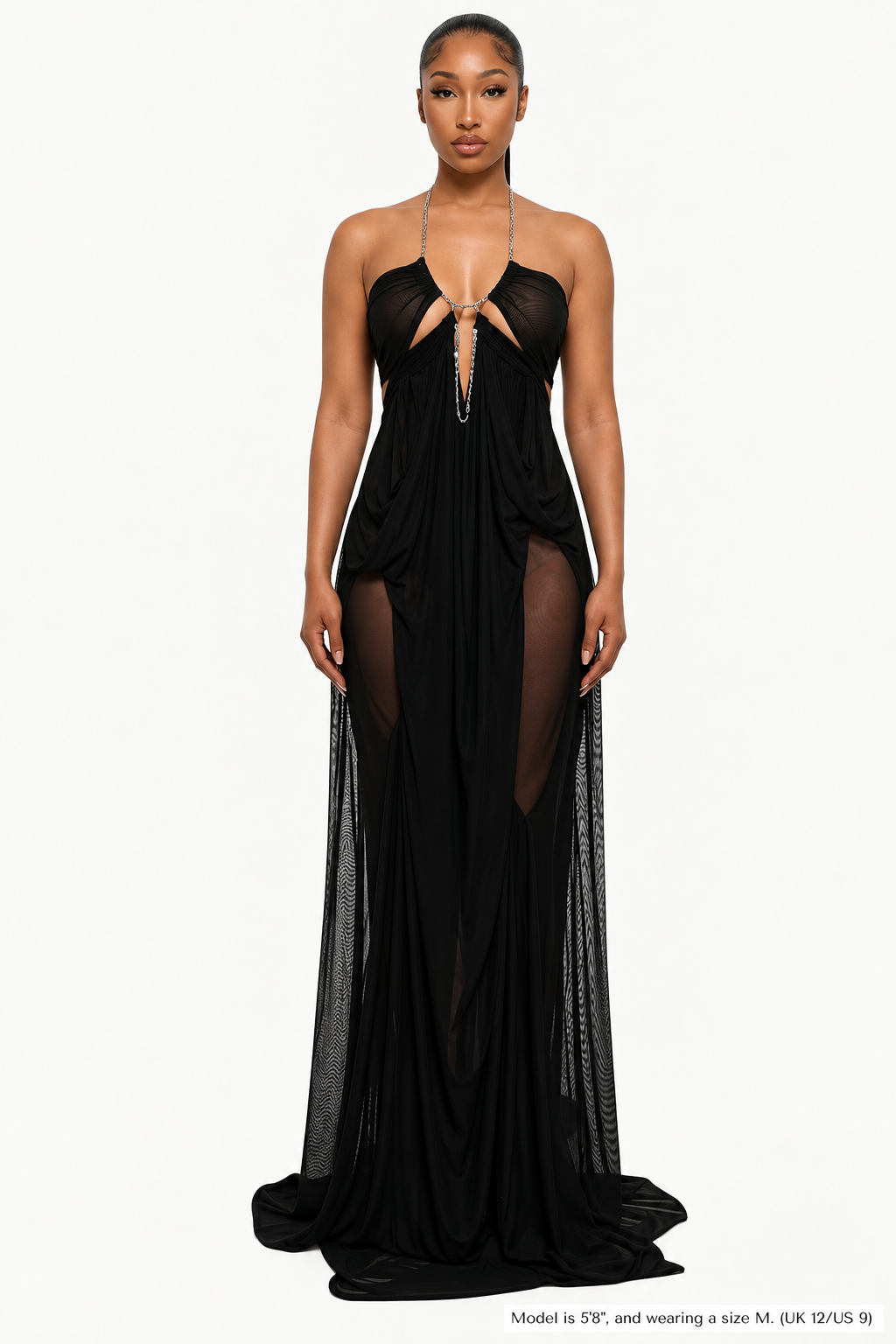 Draped Chain-Detail Cutout Maxi Dress