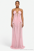 Draped Chain-Detail Cutout Maxi Dress