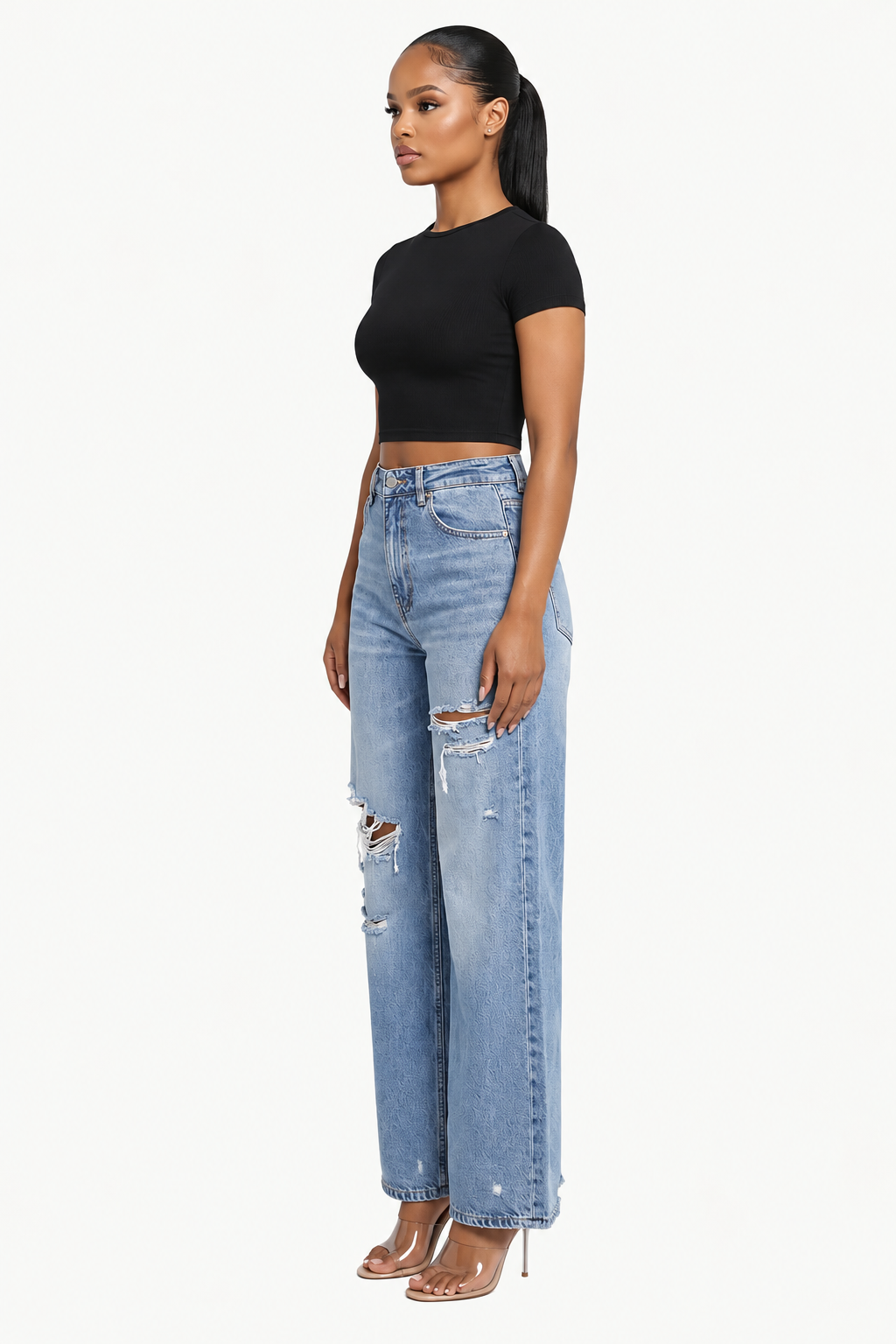 Distressed Wide-Leg Jeans