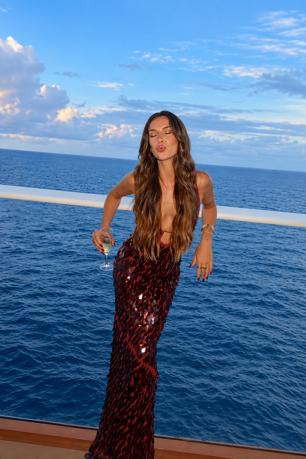 Sequin Cowl Neck Maxi Dress