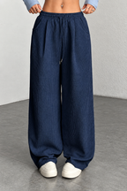 Ribbed Wide-Leg Drawstring Pants