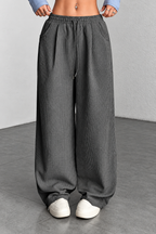 Ribbed Wide-Leg Drawstring Pants