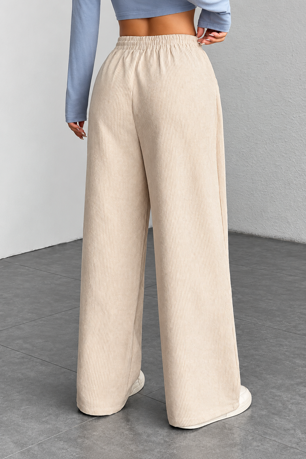 Ribbed Wide-Leg Drawstring Pants