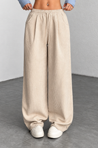 Ribbed Wide-Leg Drawstring Pants