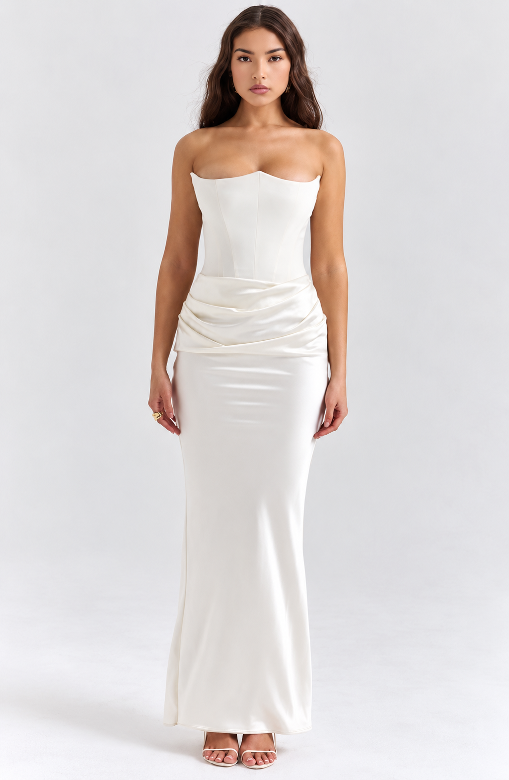 Ruched Satin Corset Maxi Dress