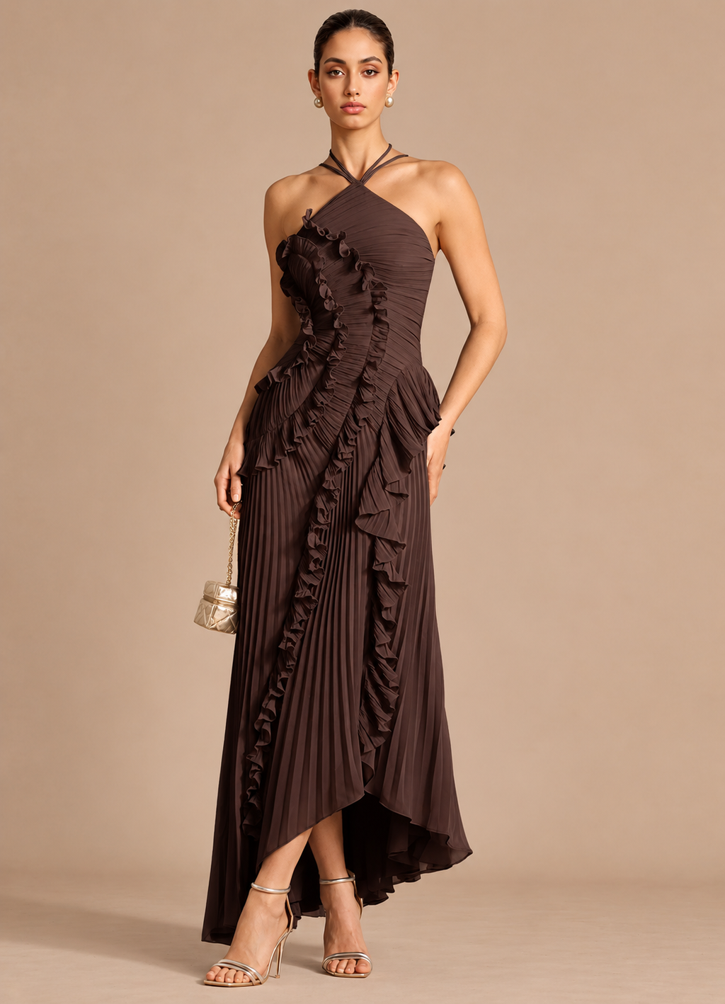 Pleated Ruffle Maxi Dress