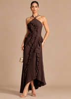Pleated Ruffle Maxi Dress