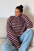 Striped Half-Zip Turtleneck Sweater