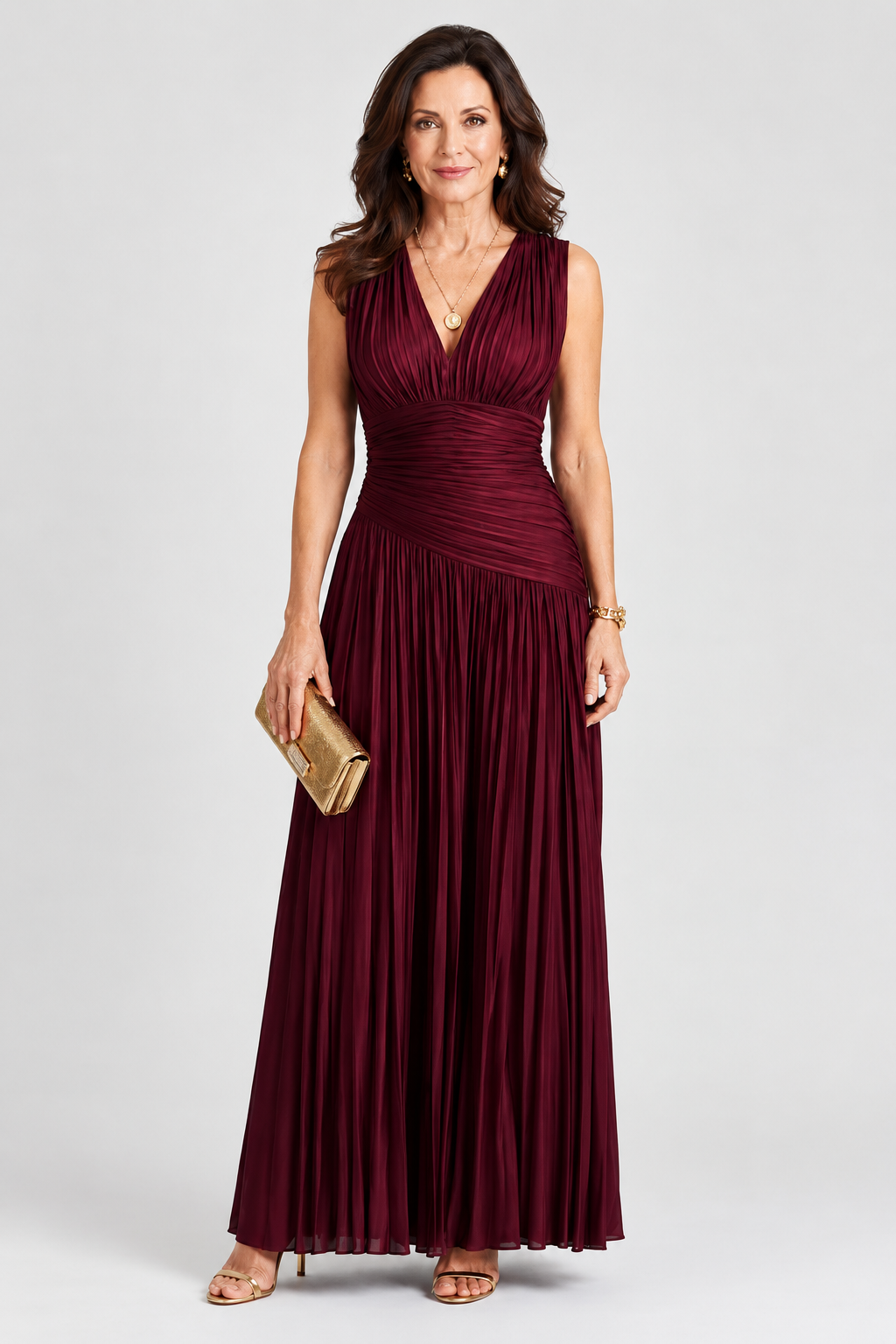Ruched Pleated Maxi Dress